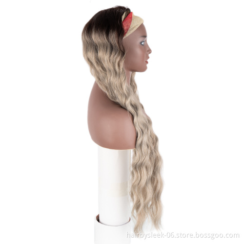 Rebecca color 38 inches long natural High Temperature wholesale hair wigs deep wave synthetic hair headband wig for black women